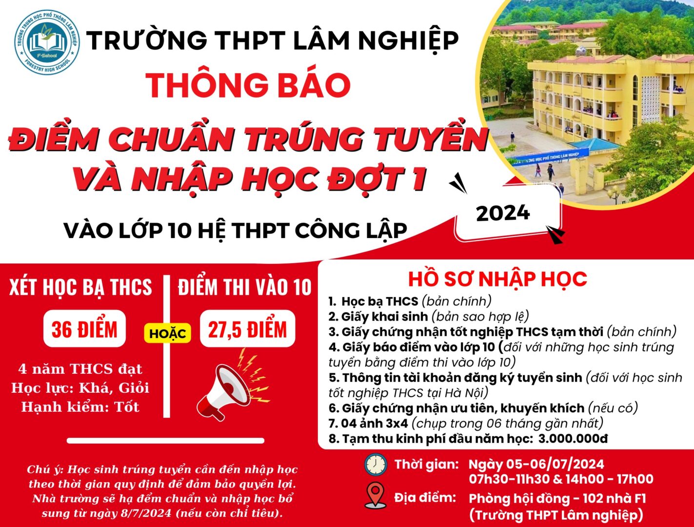 Thông báo điểm trúng tuyển và nhập học vào lớp 10 hệ THPT công lập năm học 2024-2025 (đợt 1)